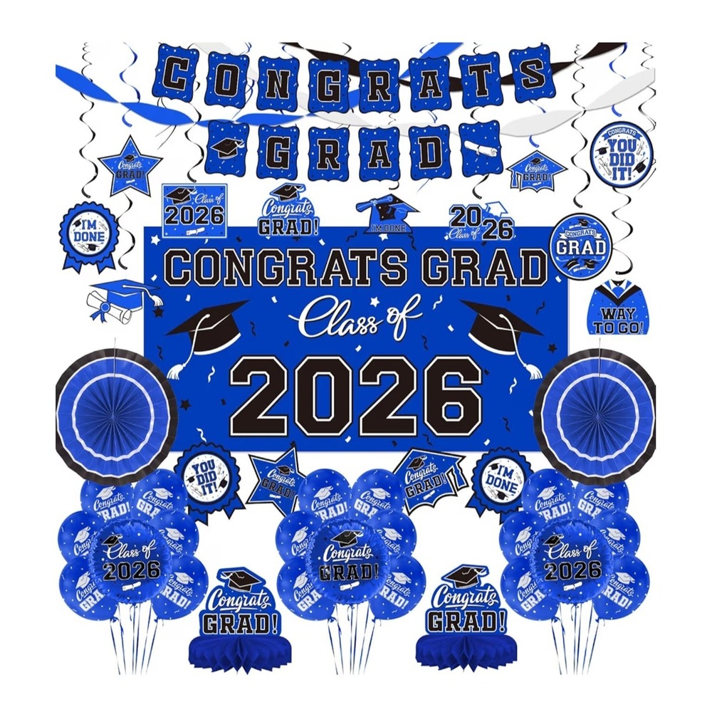 Huge New Lot Of Graduation Decor Blue Grad 2026 Banner Balloons $26 Value